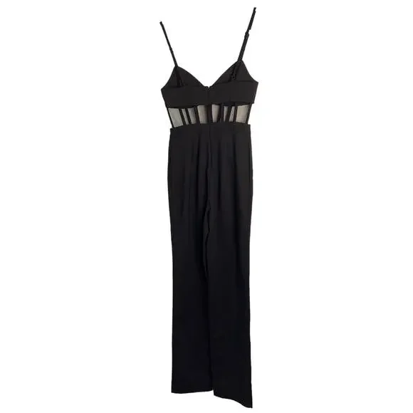 NBD Revolve Bianna Jumpsuit Slim Leg Boned Mesh Adjustable Strap Black Size XXS - Picture 10 of 13